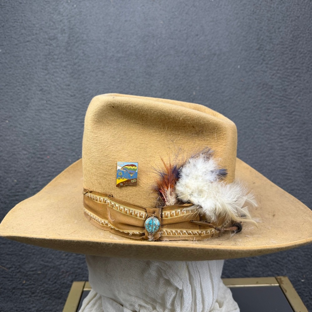 Vintage Miller Jubilee 5X Beaver Cowboy Hat Tan‎ 6 7/8 Long Oval Albuquerque Pin